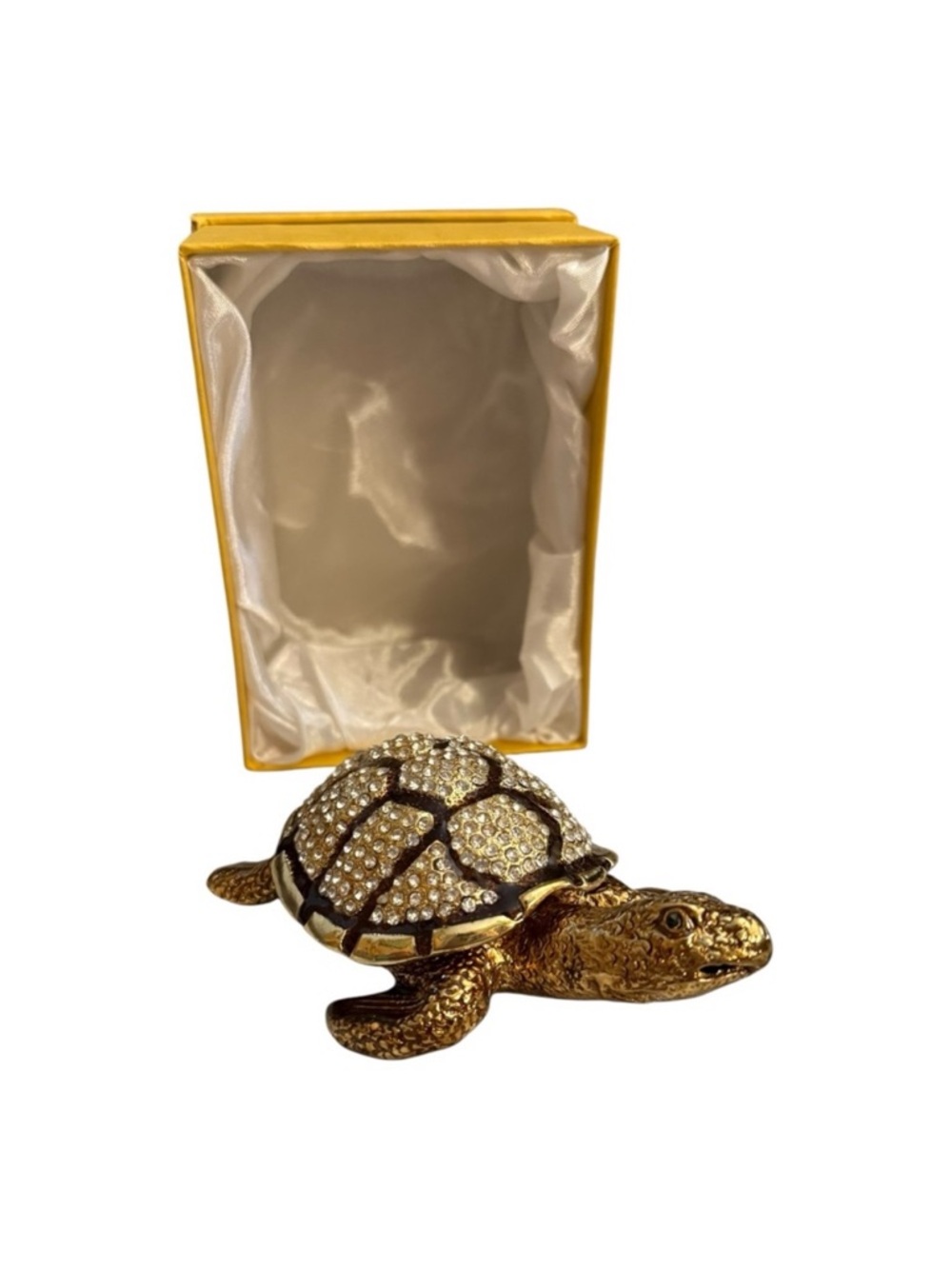 Turtle Trinket Jewelry Box - Gold Brown Crystal Shell